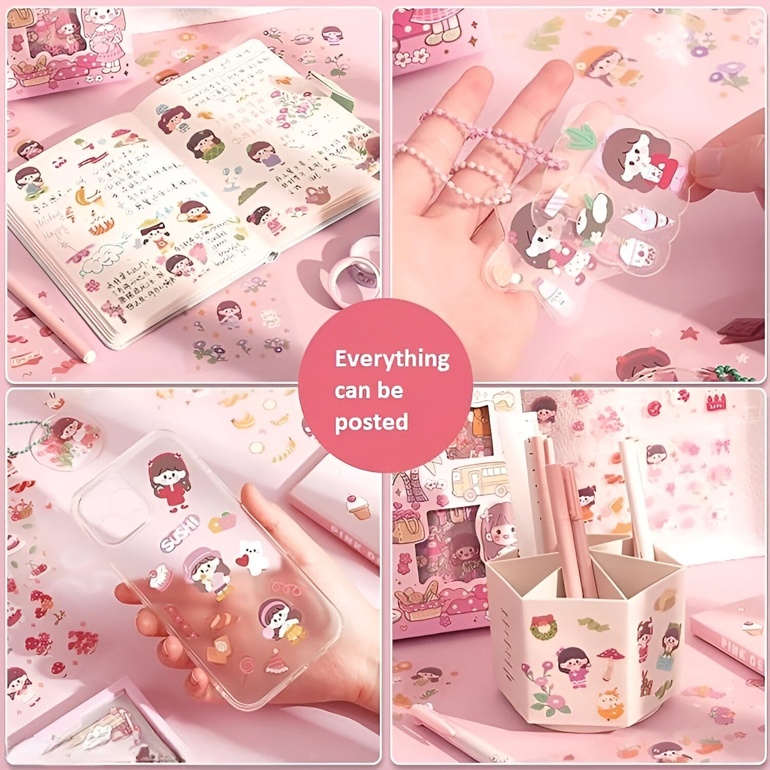 Cute Cartoon Theme Kawaii Stickers - 20 PET Sheets Cute Washi Stickers for Project, Japanese Style Girls Sticker Set for Kids (Size of Each Sheet - 40 X 8 CM)