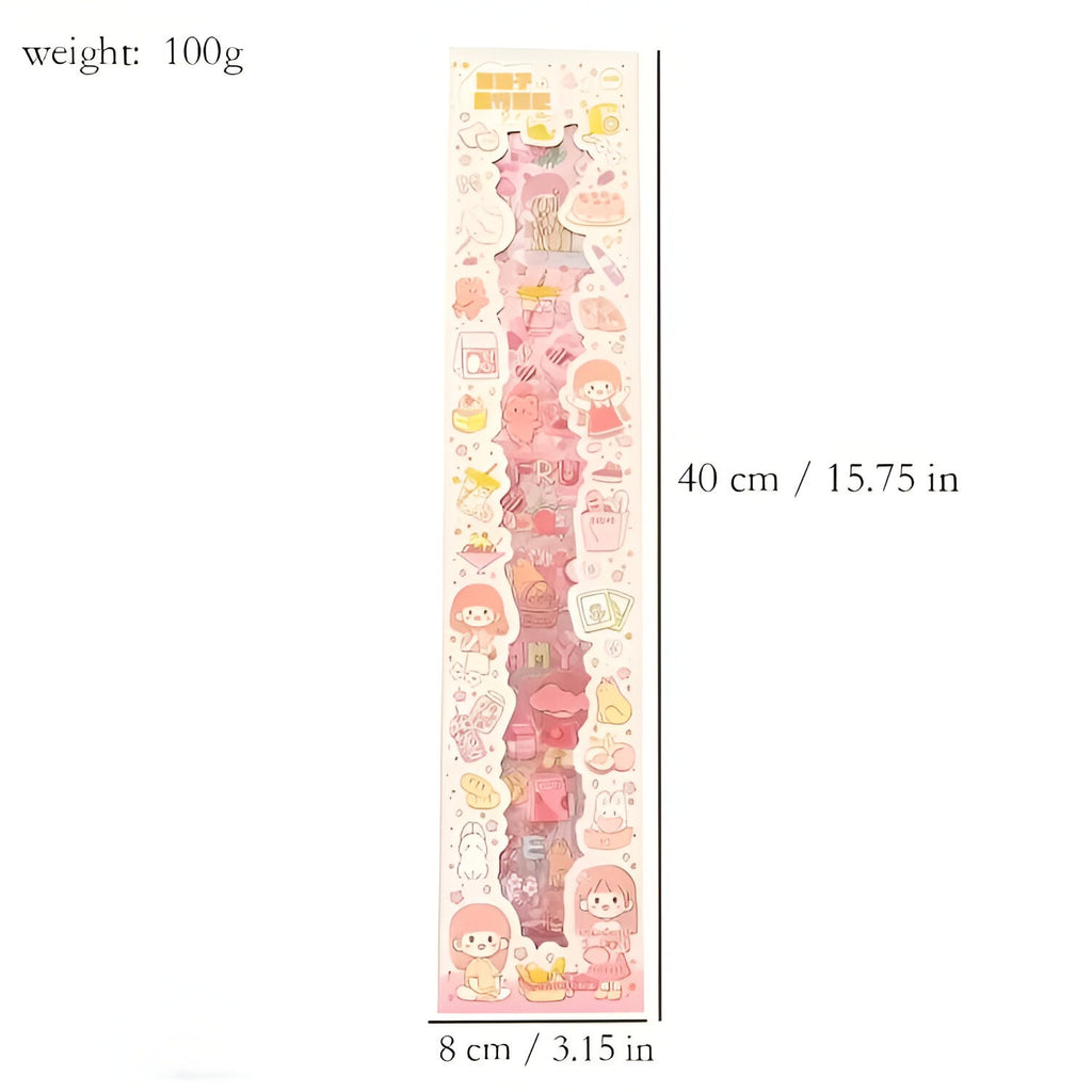 Cute Cartoon Theme Kawaii Stickers - 20 PET Sheets Cute Washi Stickers for Project, Japanese Style Girls Sticker Set for Kids (Size of Each Sheet - 40 X 8 CM)