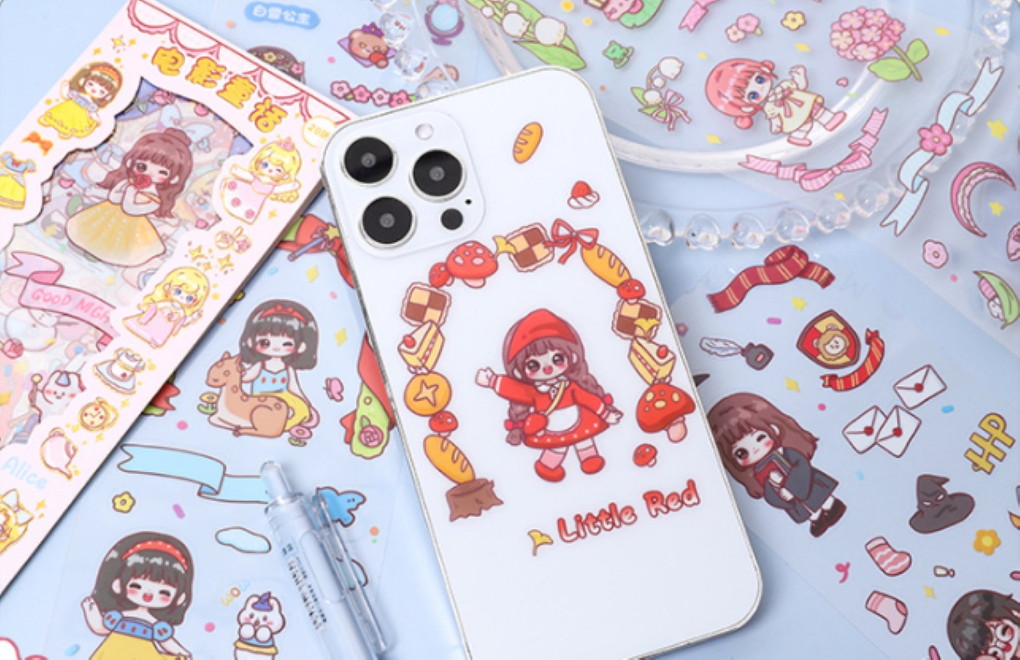 Cute Cartoon Theme Kawaii Stickers - 20 PET Sheets Cute Washi Stickers for Project, Japanese Style Girls Sticker Set for Kids (Size of Each Sheet - 40 X 8 CM)