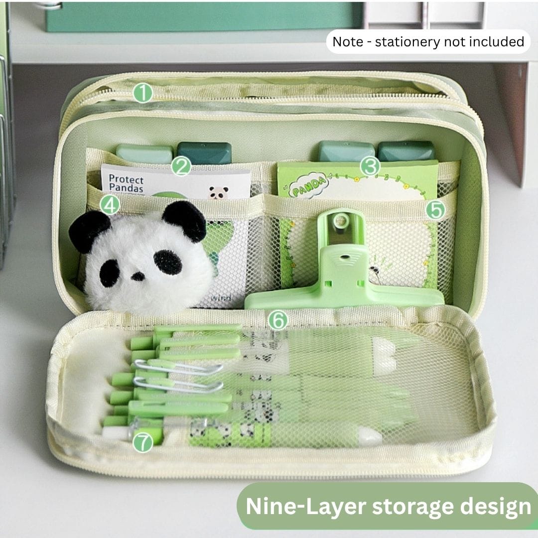 9-Layer Storage Pen Bag | Large Pencil Pouch with Mesh & Transparent Pockets