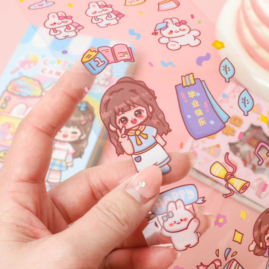 Cute Cartoon Theme Kawaii Stickers - 20 PET Sheets Cute Washi Stickers for Project, Japanese Style Girls Sticker Set for Kids (Size of Each Sheet - 40 X 8 CM)