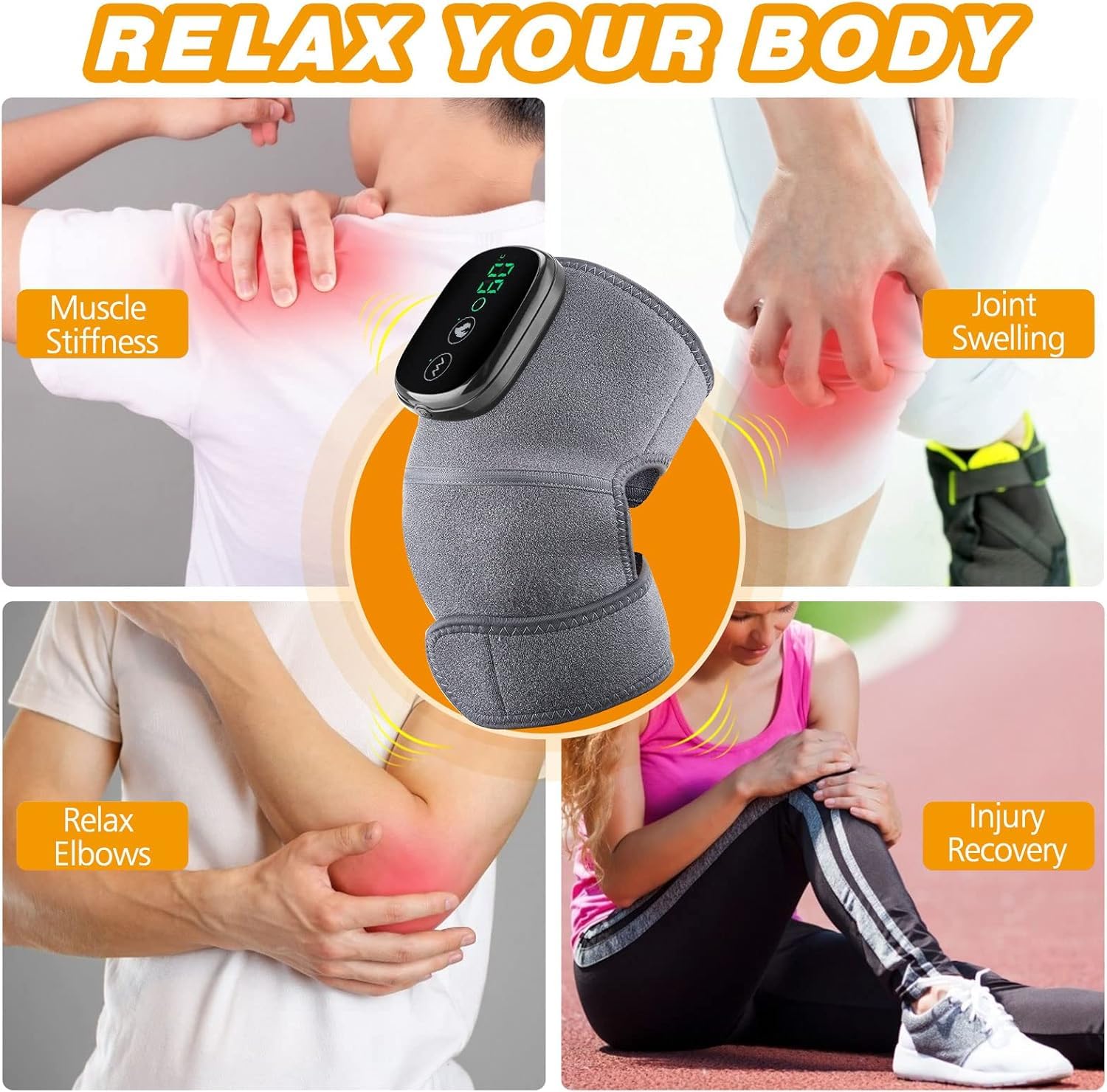 Pain-Relief Knee Massager – Electric, Cordless, Heat & Vibration Therapy for Arthritis & Joint Pain”